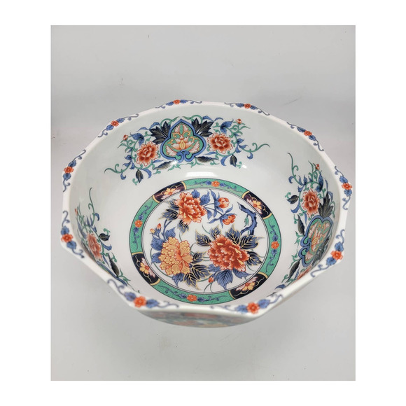 Japanese Imari Octagon Porcelain Bowl Floral & Foliate Pattern 9" - Picture 3 of 6